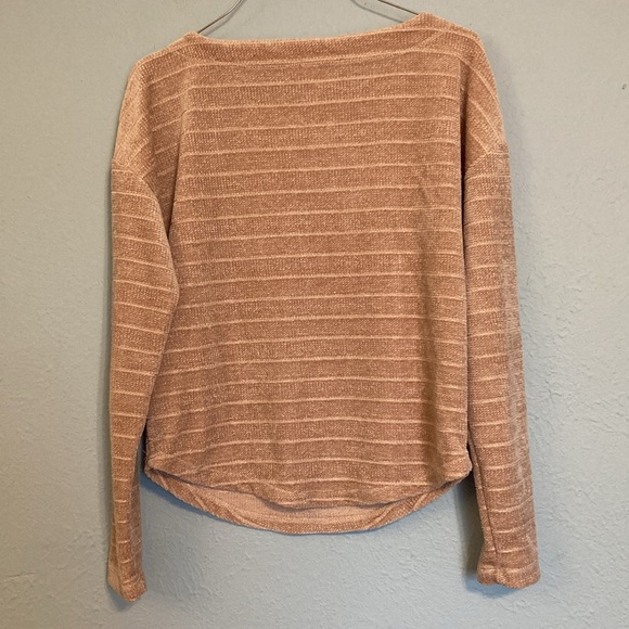 by Anthropologie Womens Size XS Chenille Dusty Pink Striped Sweater Velour Soft - Picture 4 of 10